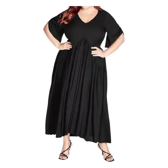 Avenue Black Maxi Dress Womens Size 4X Plus Size Short Sleeve - Picture 1 of 10